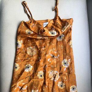 Orange Floral Satin Dress